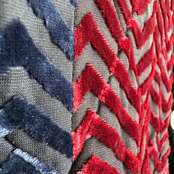 Vintage KOOS of Course! Patchwork Velvet Textured Jacket Silk Red Black Size Med - Picture 3 of 8